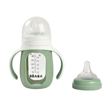 Load image into Gallery viewer, Beaba Glass Bottle with Silicone Protective Sleeve 210ml - Sage Green