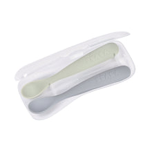 Load image into Gallery viewer, Beaba 1st Stage Silicone Spoons 2 Pack - Misty Green/Pebble